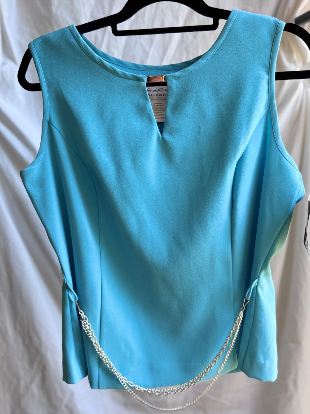 Sleeveless Chain-Accent Shell Top in Aqua Blue 14